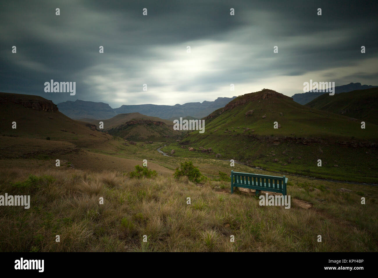 A view down on the Bushman's River in Giant's Castle Reserve, Kwa-Zulu Natal, South Africa. Stock Photo