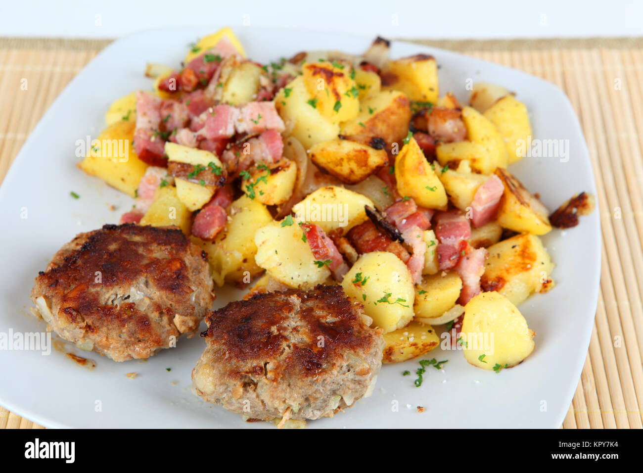 meatballs with fried potatoes Stock Photo