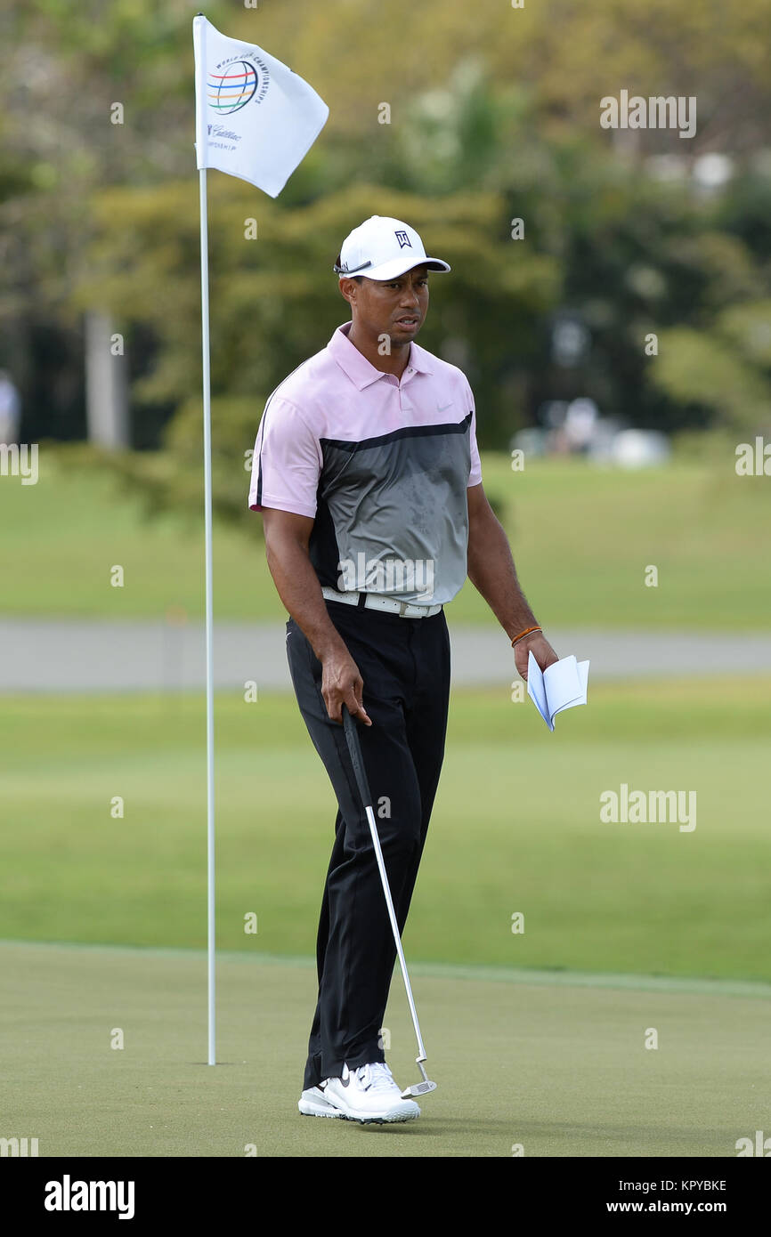 DORAL, FL - MARCH 05: Tiger Woods participates in the pratice round of the World Golf Championships-Cadillac Championship at Trump National Doral on March 5, 2014 in Doral, Florida  People:  Tiger Woods Stock Photo