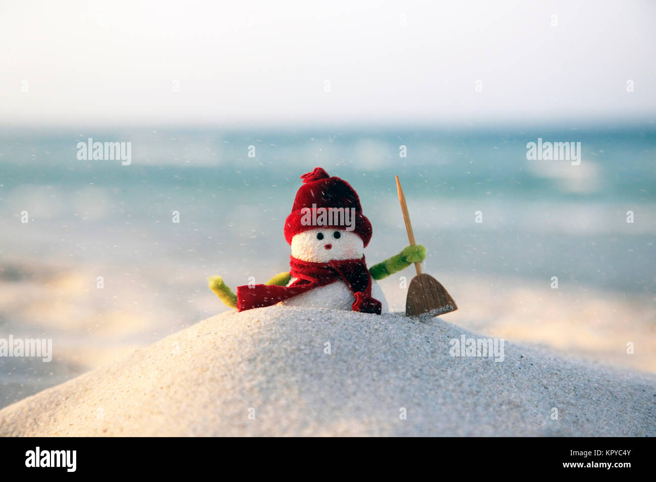 Toy of the snowman on beach background Stock Photo - Alamy