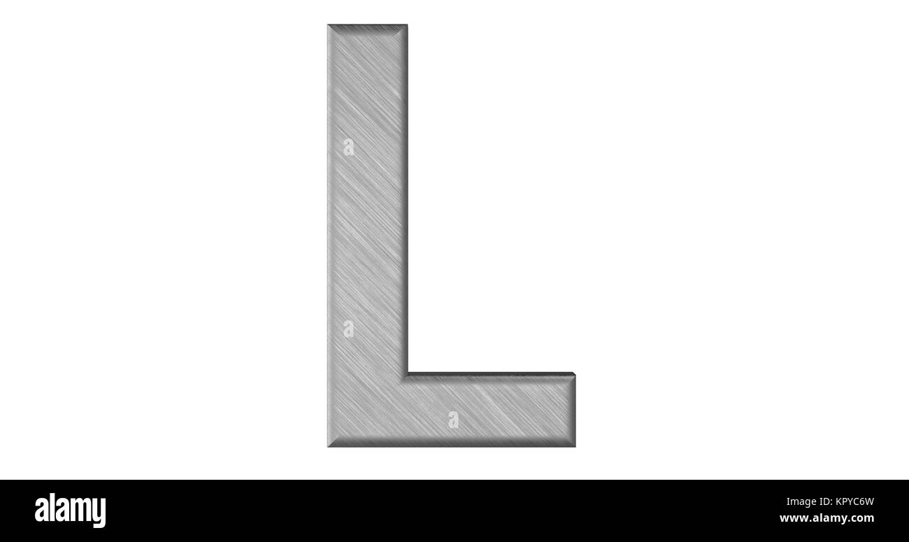 The 3d rendering of the letter L in brushed metal on a white isolated ...