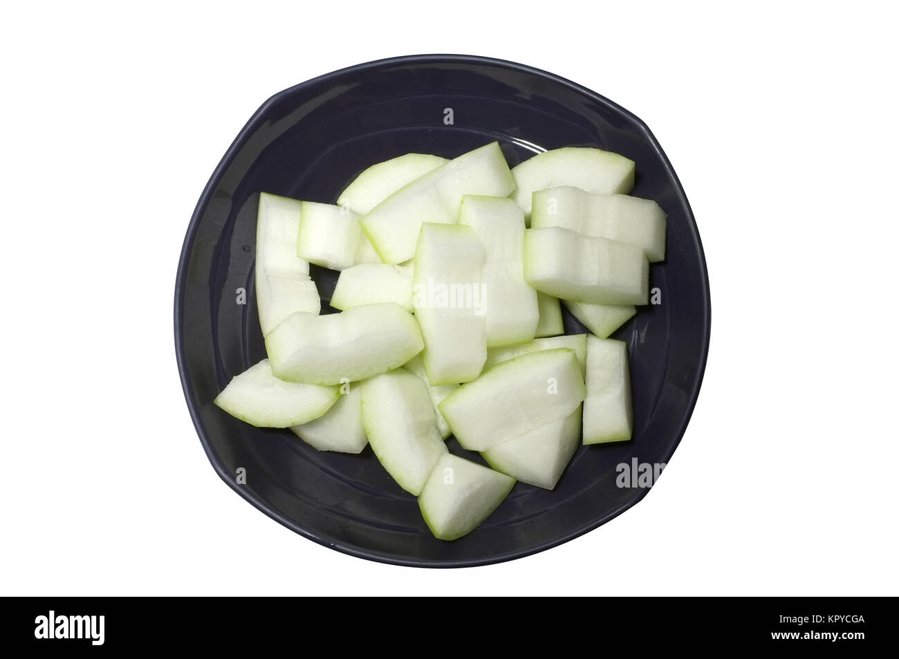 Chopped of raw winter melon on blue dish Stock Photo
