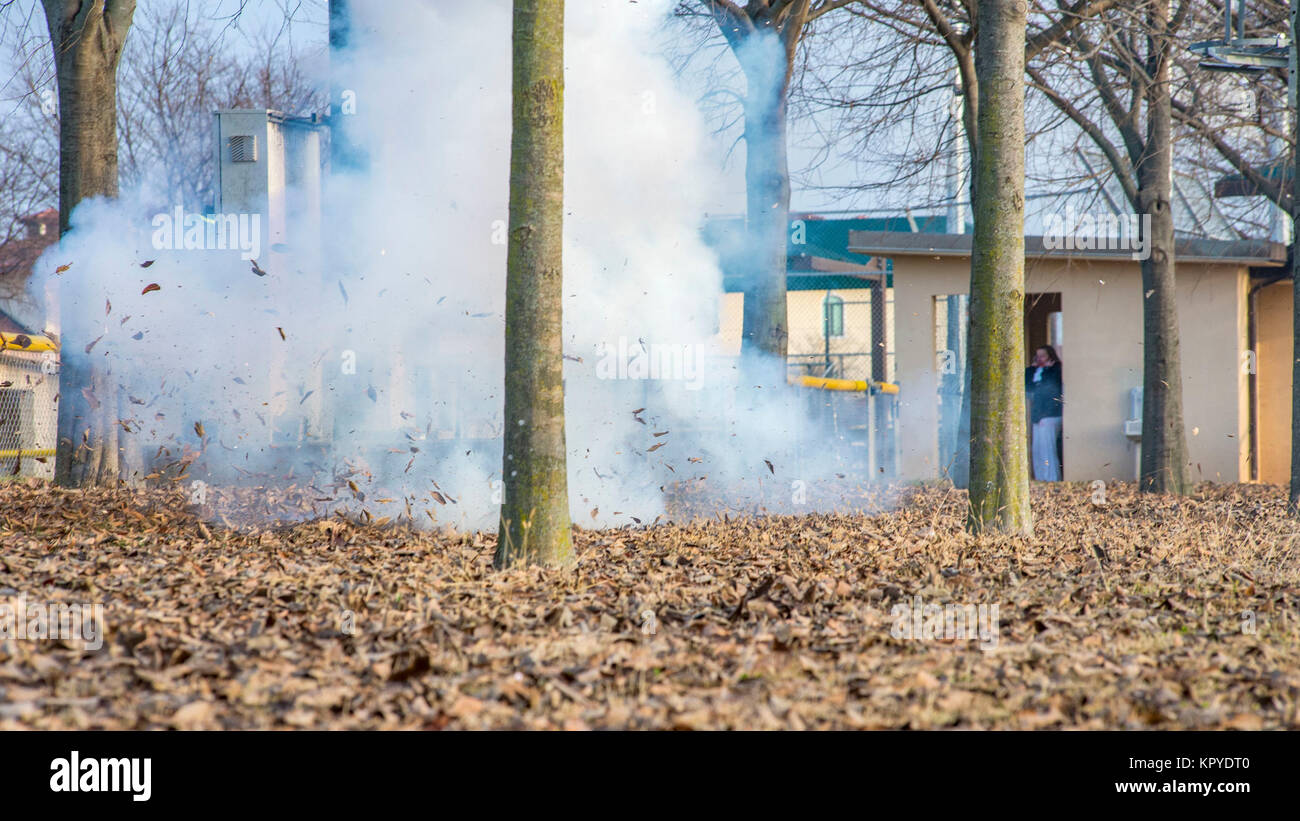 A simulated explosion detonates during a readiness exercise Dec. 7 ...