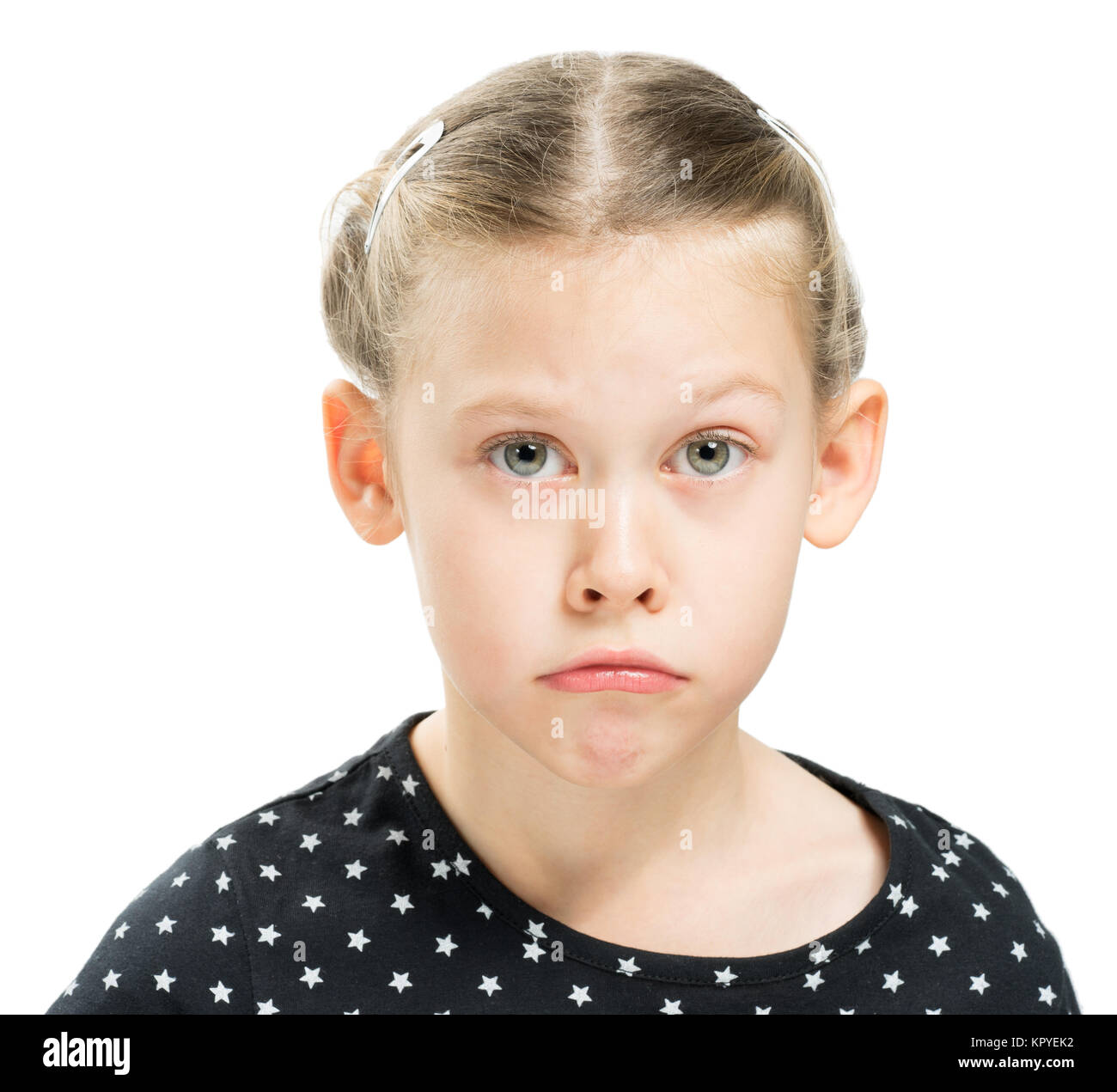Child is sad, on white background isolated Stock Photo