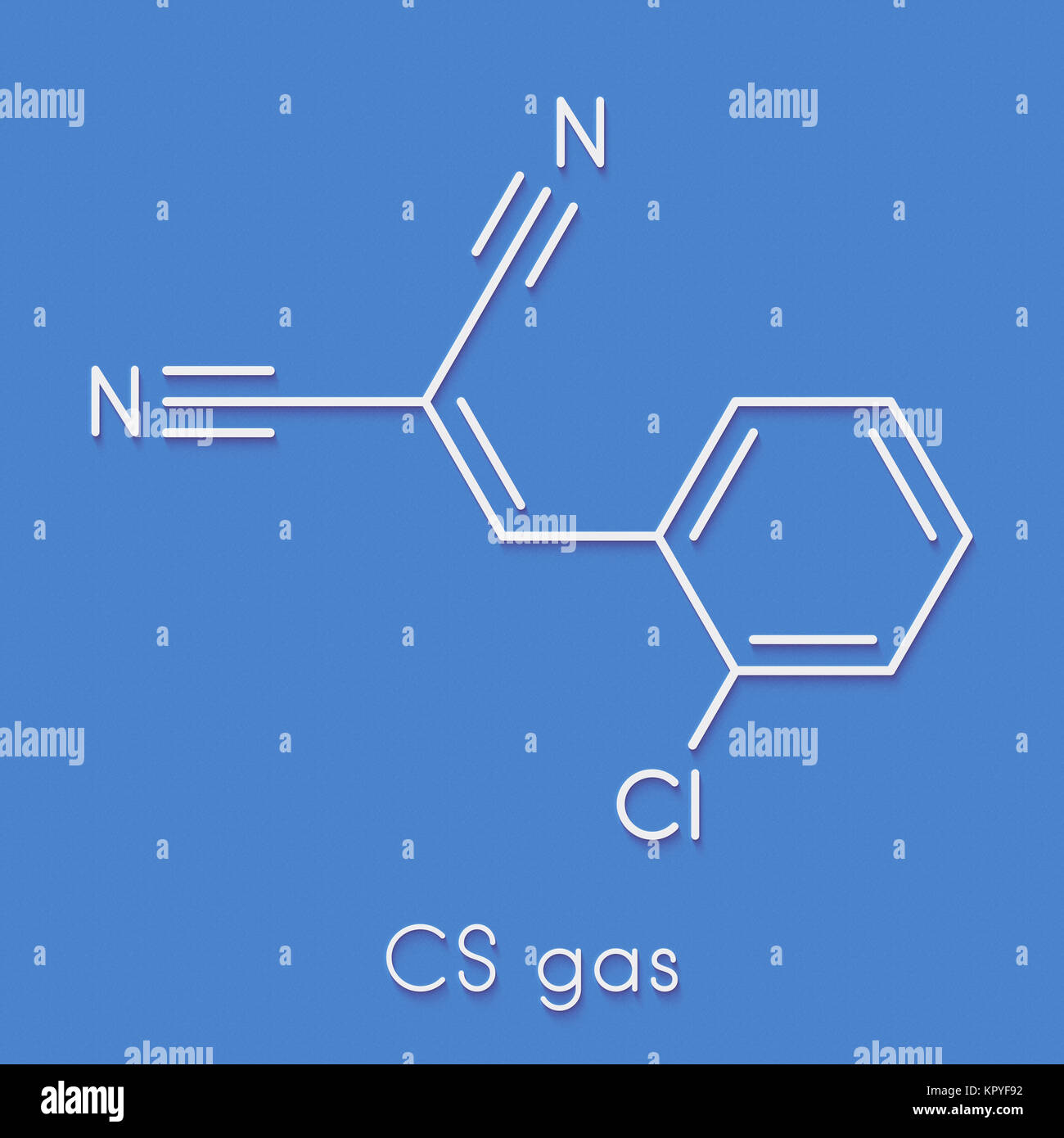 2-chlorobenzalmalononitrile tear gas (CS gas) molecule. Skeletal formula. Stock Photo