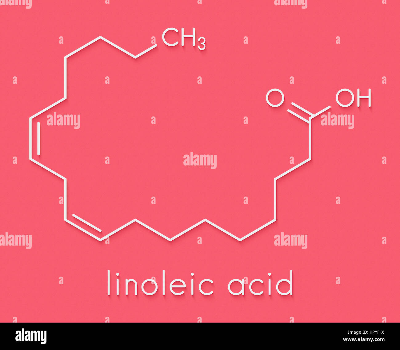 Linoleic acid (LA) molecule. Omega6 polynsaturated fatty acid