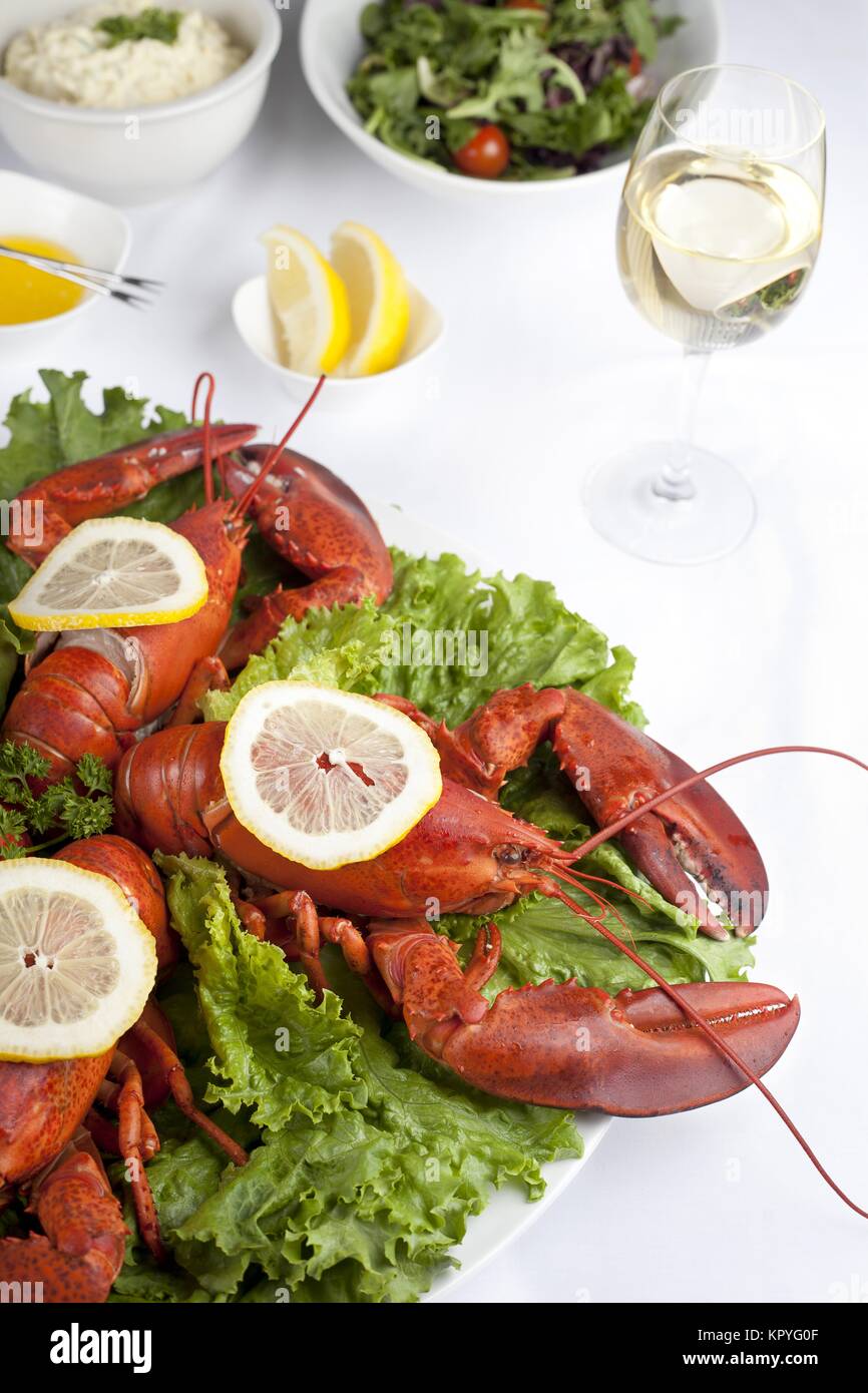 lobster dish with white wine Stock Photo
