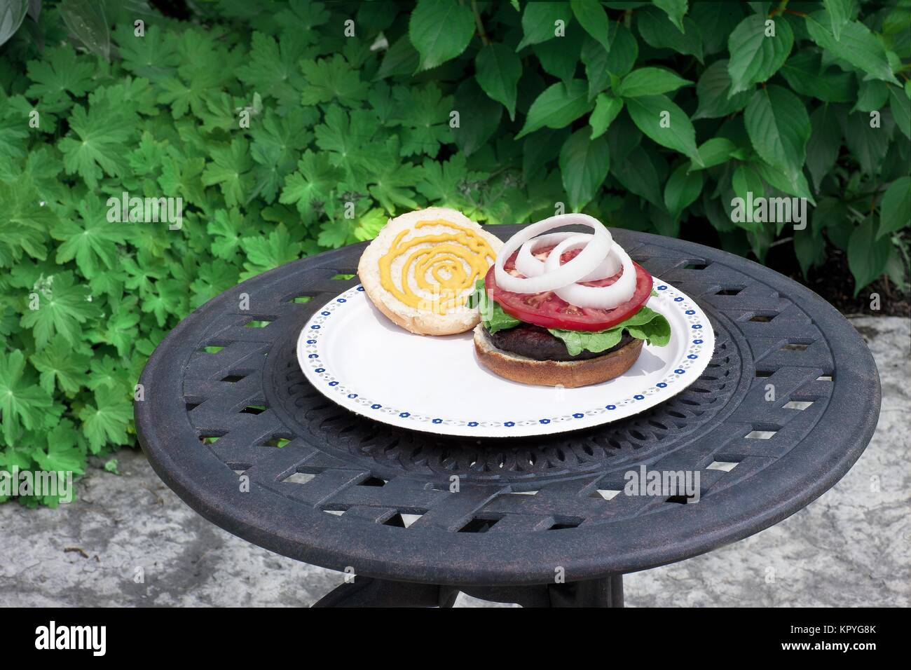 mustardy hamburger Stock Photo