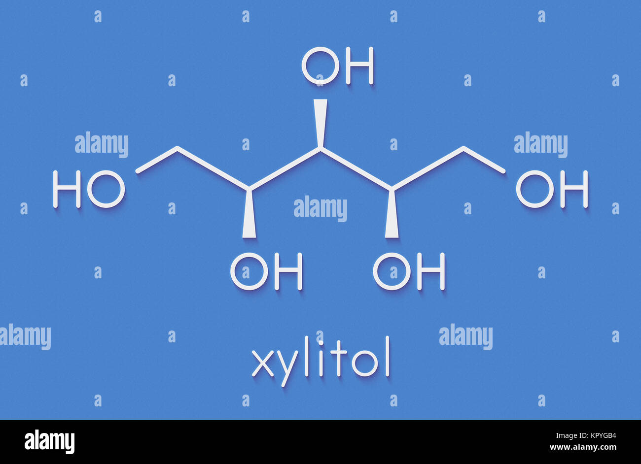 Xylitol artificial sweetener molecule. Used as sugar substitute