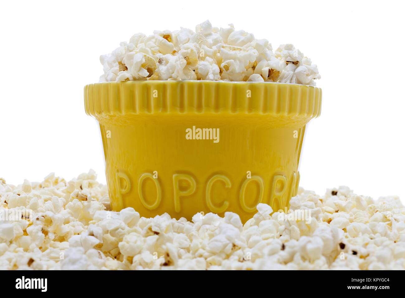 Download Overflowing Popcorn In The Yellow Bucket Stock Photo Alamy Yellowimages Mockups