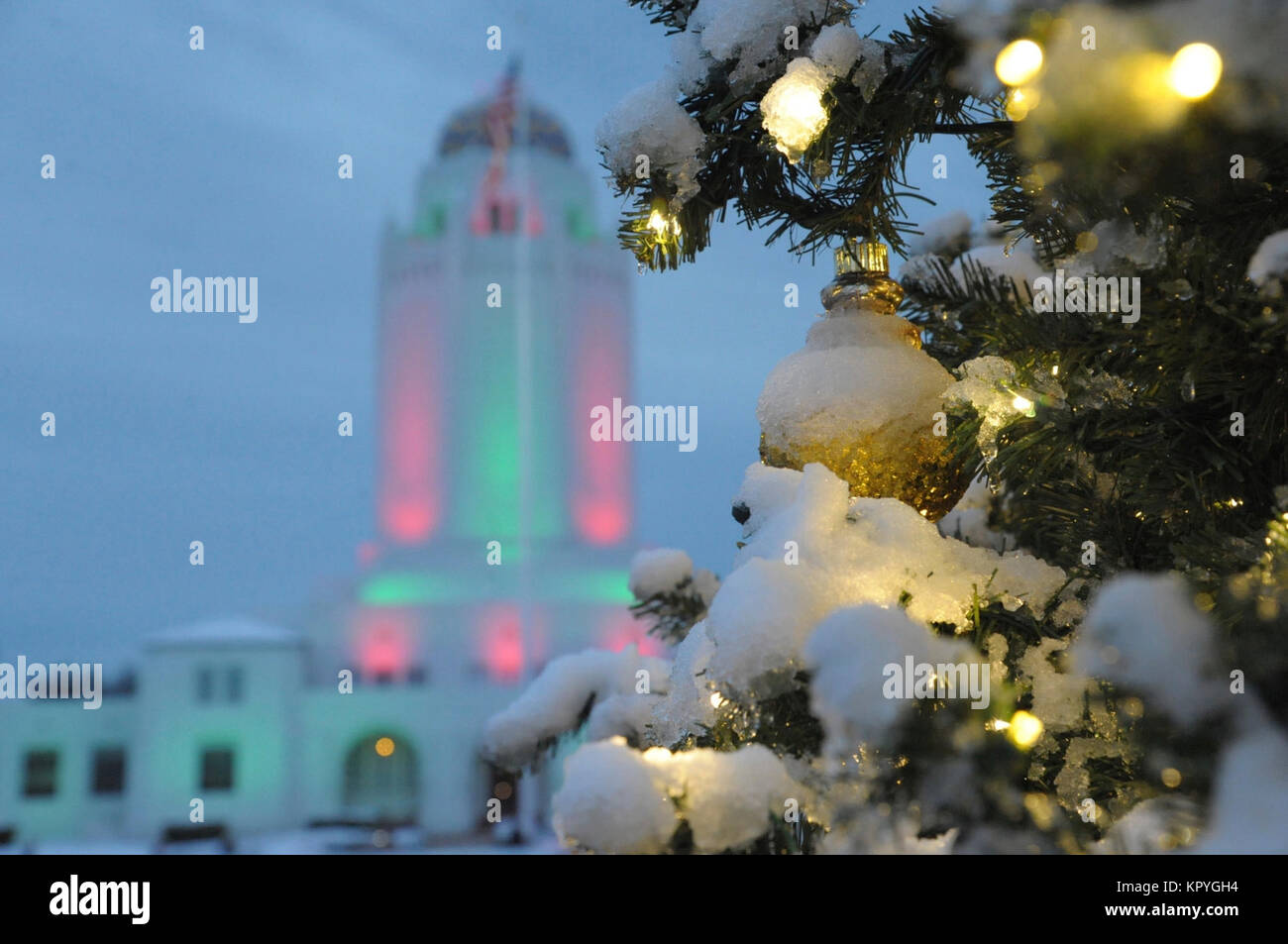 Snow falls on the Taj Mahal during the Christmas season at Joint Base