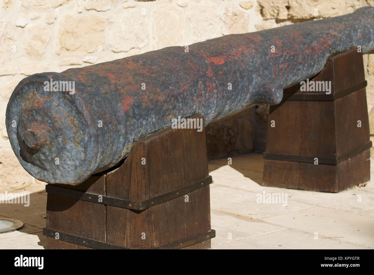 Ancient cannons of defense weapons in the old fortress, the island of