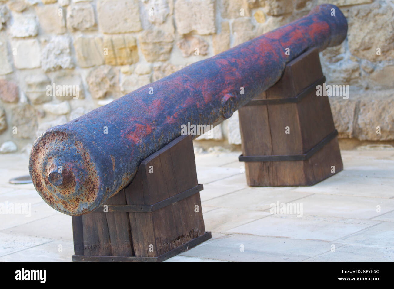 Ancient cannons of defense weapons in the old fortress, the island of