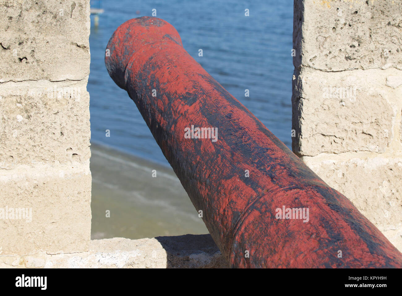 Ancient cannons of defense weapons in the old fortress, the island of