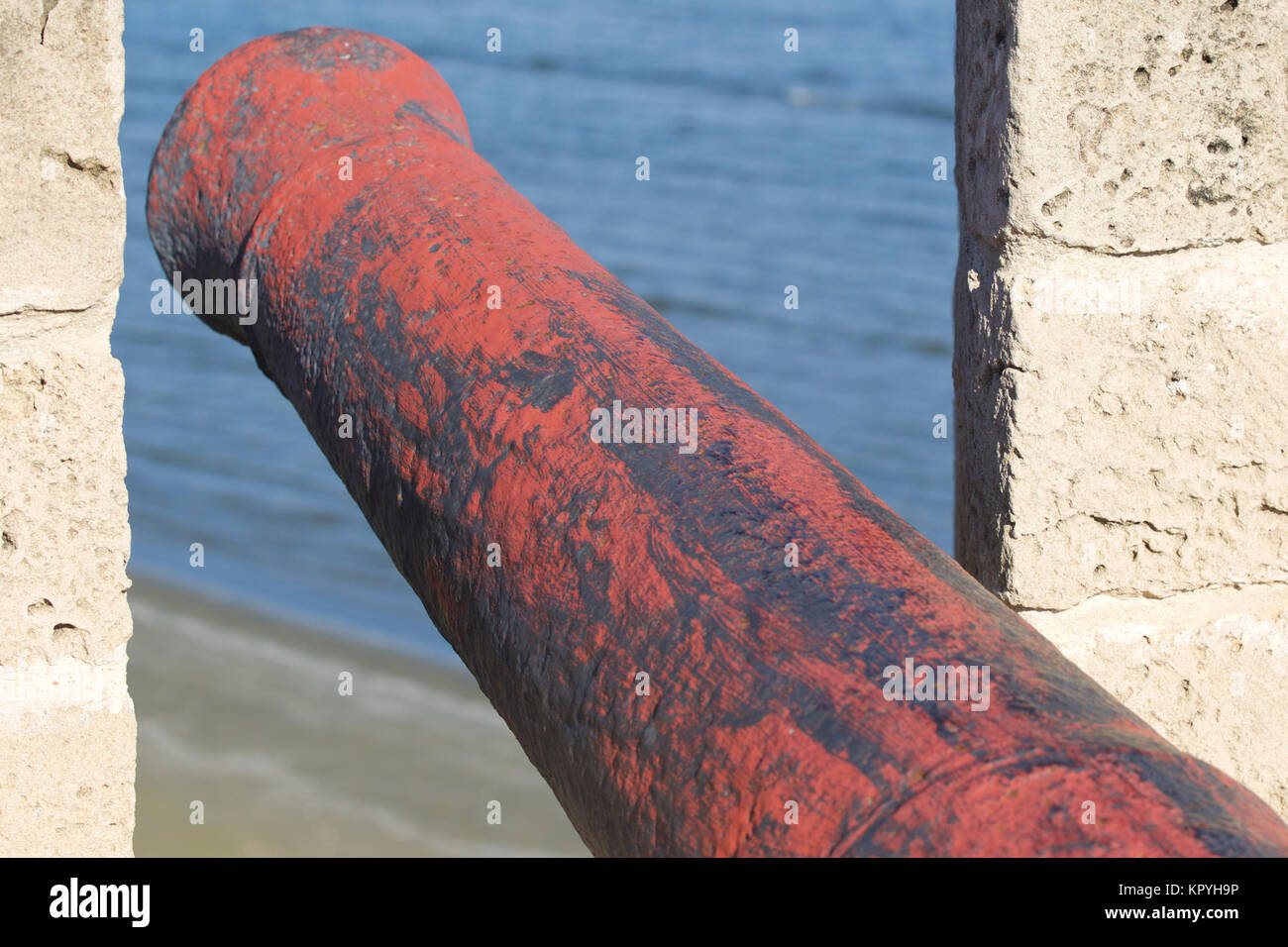 Ancient cannons of defense weapons in the old fortress, the island of