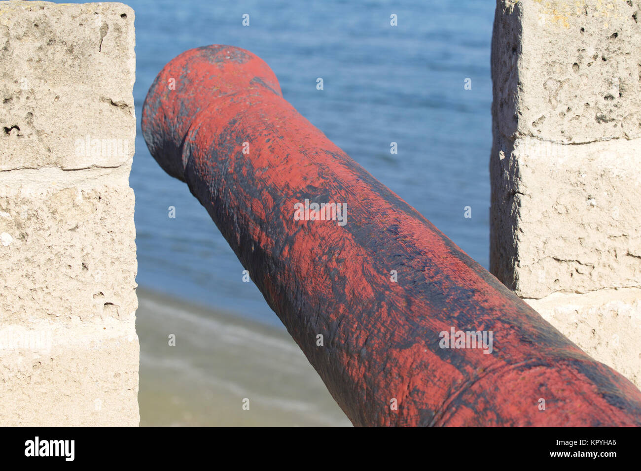 Ancient cannons of defense weapons in the old fortress, the island of