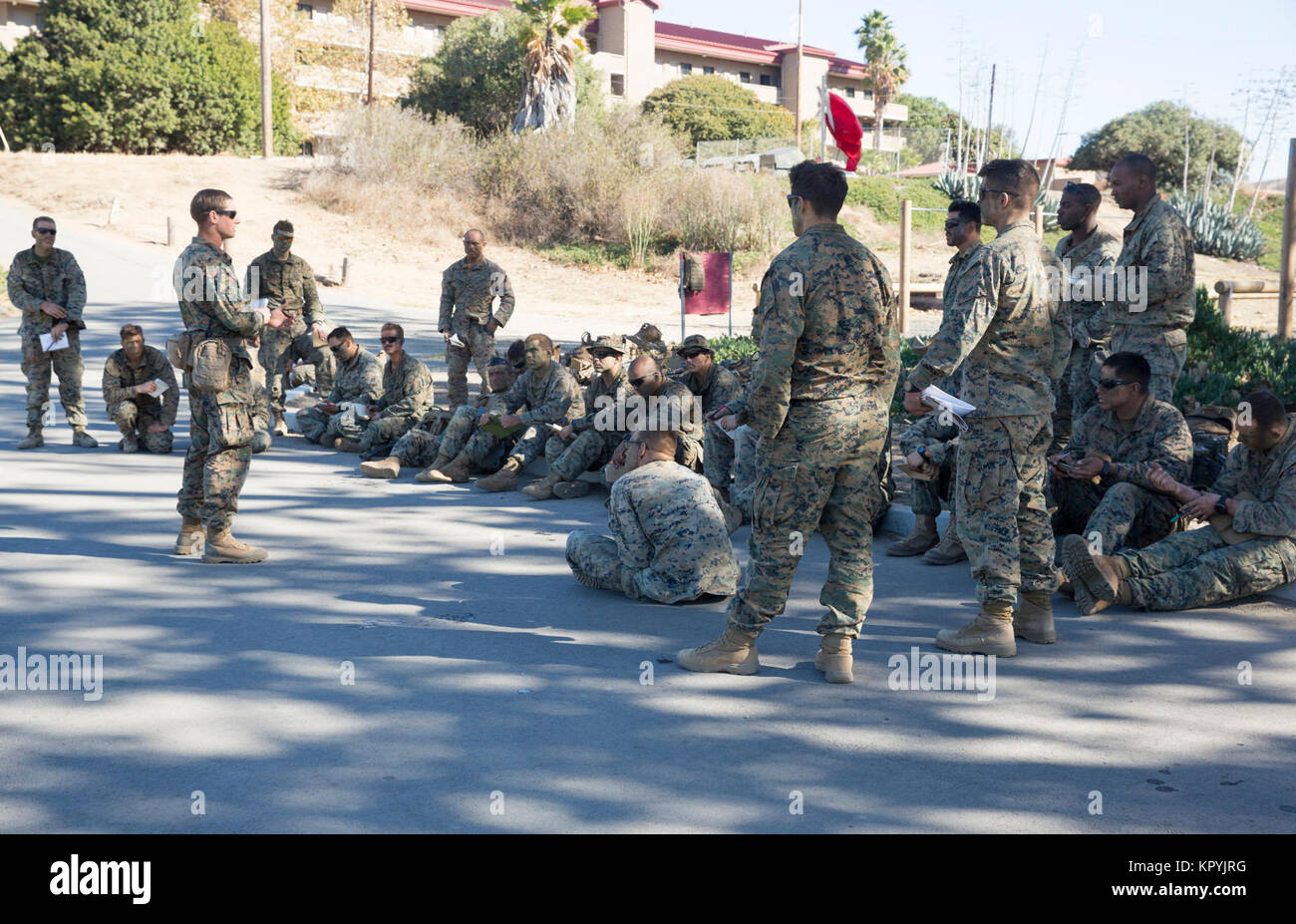 U.S. Marines with the Advanced Infantry Unit Leaders Course review tactics, techniques and procedures employed during a training event aboard Camp Pendleton, Calif., Dec. 13, 2017. The training is intended for noncommissioned officers and staff noncommissioned officers to gain additional experience in advanced infantry skills, and to increase their levels of responsibility within the infantry battalion. During the 11 weeks of training, the Marines are instructed fire-support planning, combat orders, and company-level offensive and defensive patrolling operations.(U.S. Marine Corps Stock Photo