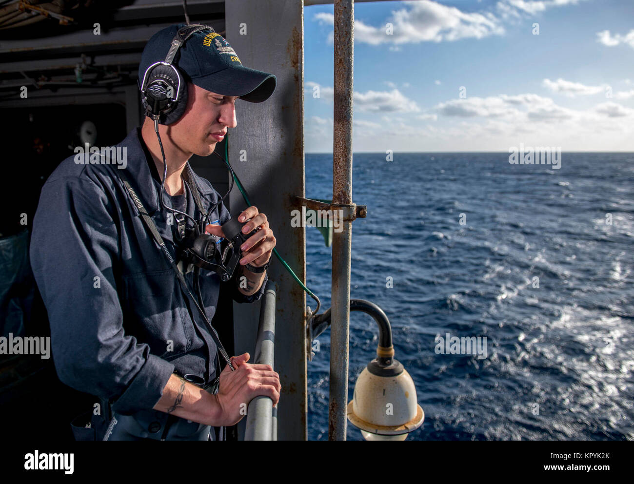 ATLANTIC OCEAN (Dec. 13, 2017) Seaman Anthony Cline reports air contact aboard the aircraft carrier USS George H.W. Bush (CVN77). GHWB is underway conducting routine training and qualifications. (U.S. Navy Stock Photo