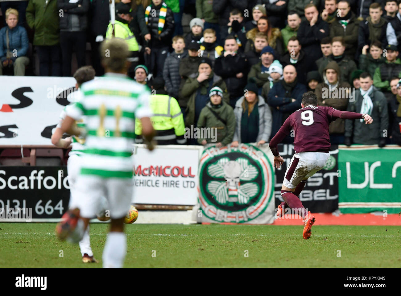 Hearts Kyle Lafferty scores his side's second goal of the game during the Ladbrokes Scottish Premiership match at Tynecastle Stadium, Edinburgh. Stock Photo