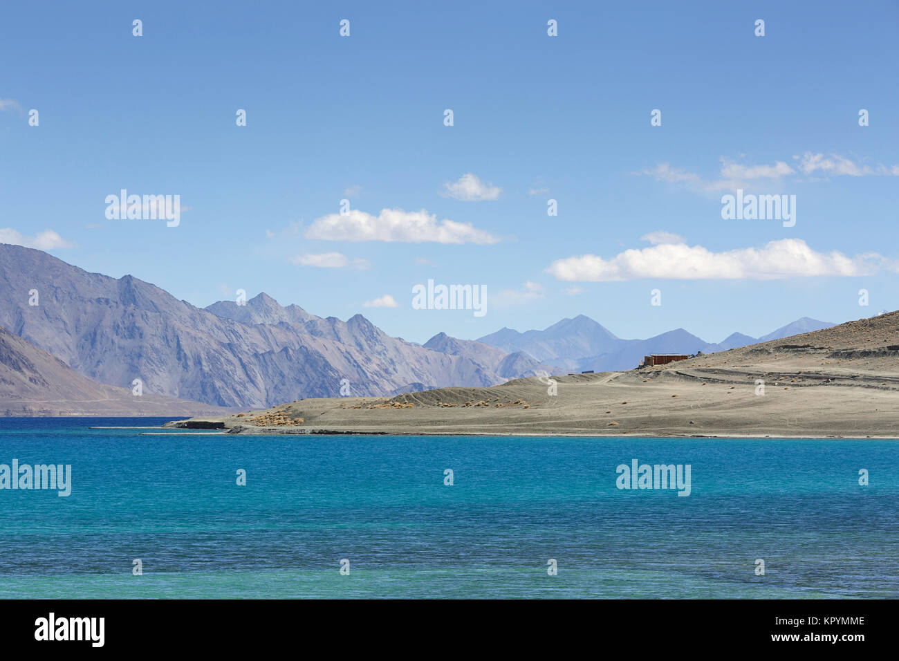 Beautiful turquoise waters of Pangong Tso Lake, Ladakh, Jammu and Kashmir, India. Stock Photo
