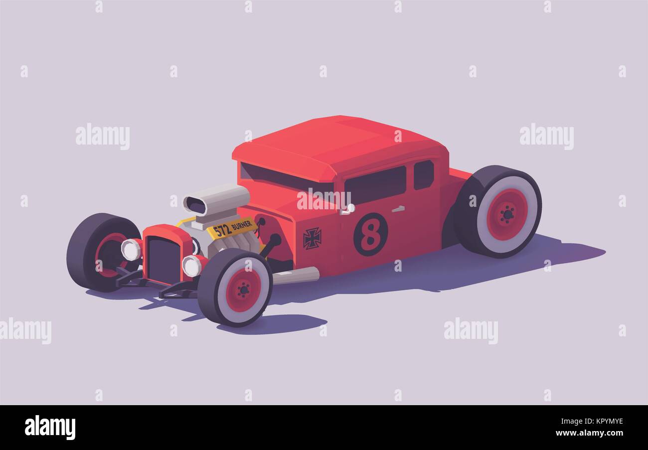 Vector low poly classic hot rod car Stock Vector