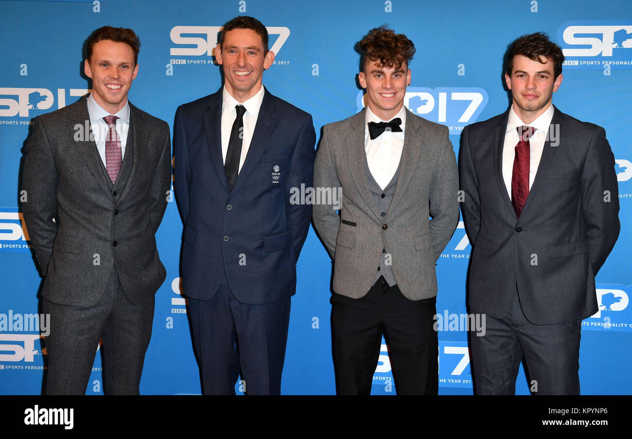 Team GB Canoeists Adam Burgess (second right), Joseph Clarke (left), David Florence (second left), and Ryan Westley (right) during the red carpet arrivals for BBC Sports Personality of the Year 2017 at the Liverpool Echo Arena. Stock Photo