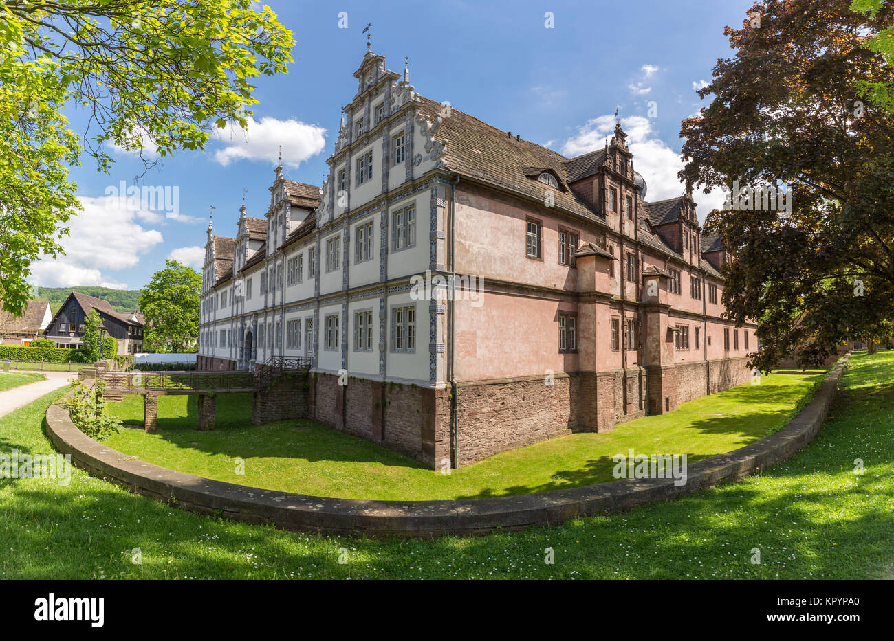Bevern Castle is one of the most prestigious late Renaissance buildings in the valley of the River Weser Stock Photo