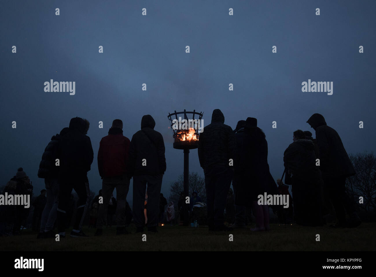 The Charnwood Grove of Druids gather for a public winter solstice ritual on Beacon Hill, Loughborough. Stock Photo