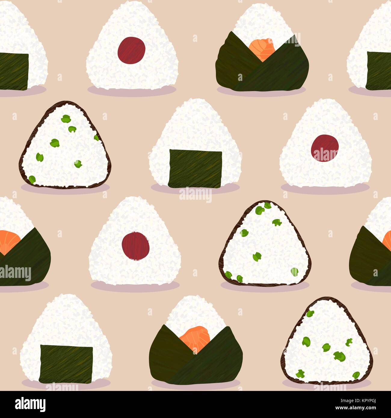 Onigiri pattern. Japanese sticky rice balls. Seamless pattern. Stuffed