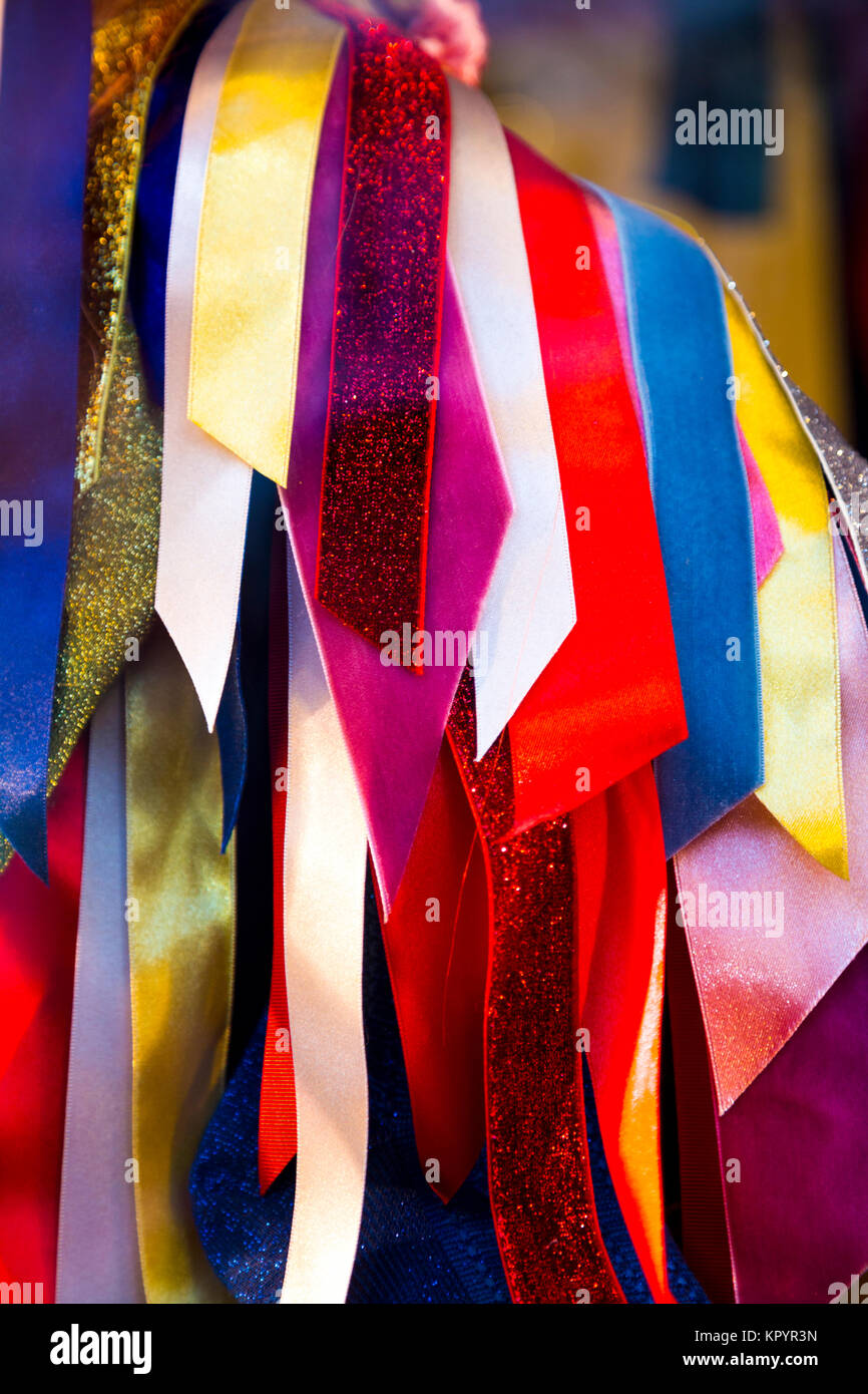 Selection of colourful ribbons at a haberdashery shop Stock Photo