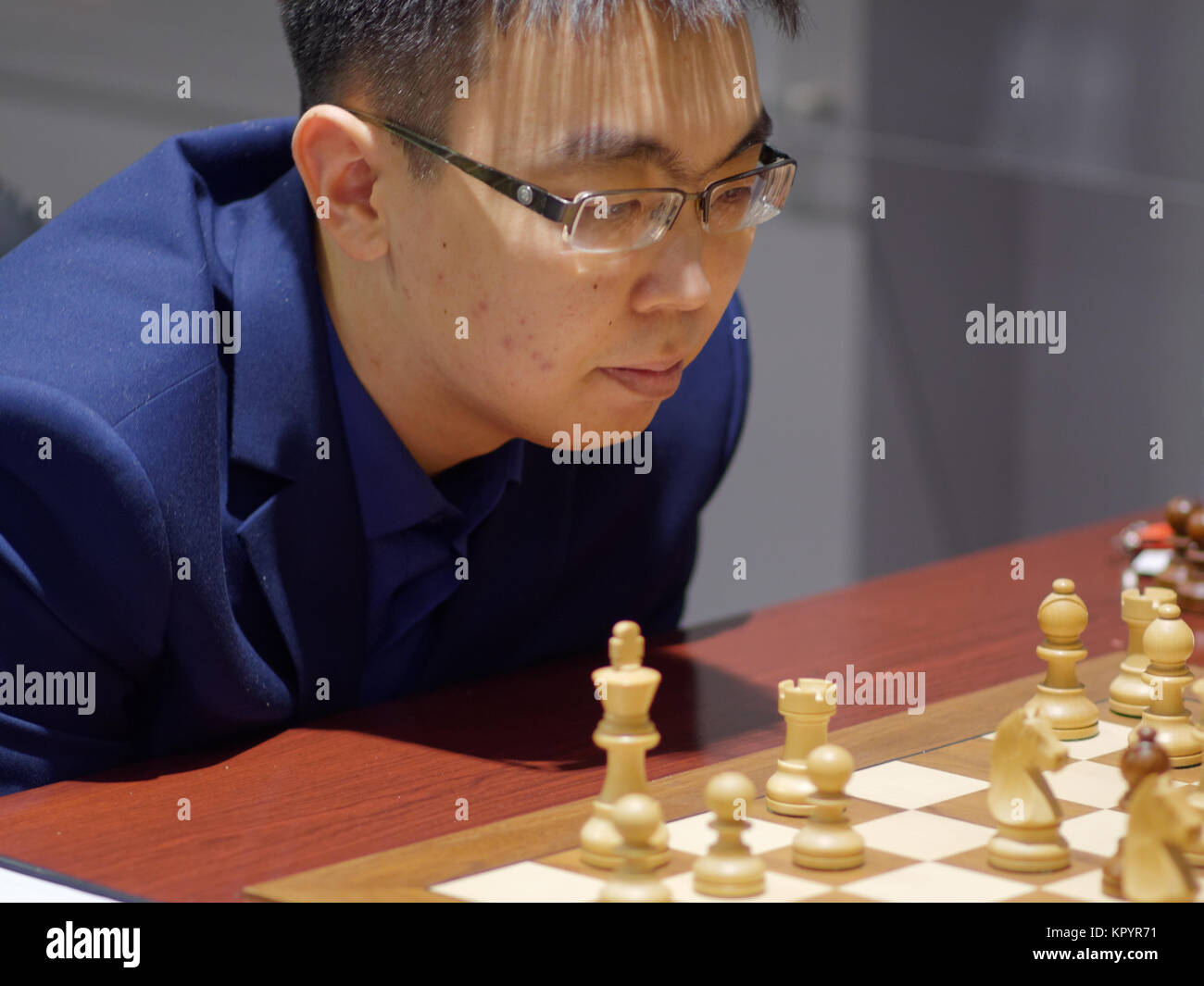 Sanan Sjugirov in the match against Maxim Matlakov during super finals of 70th Russian men's chess championship Stock Photo