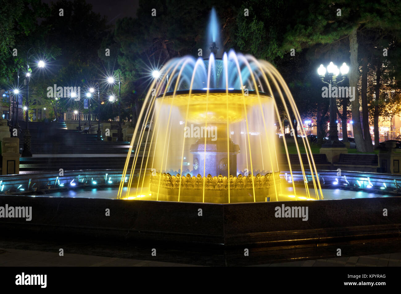 Sabir square fountain, Baku, Azerbaijan at night Stock Photo Alamy