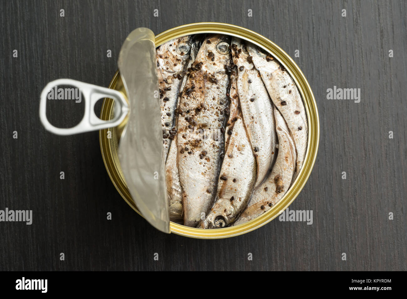 Salt sprat, Estonian national food. Canned fish. Stock Photo