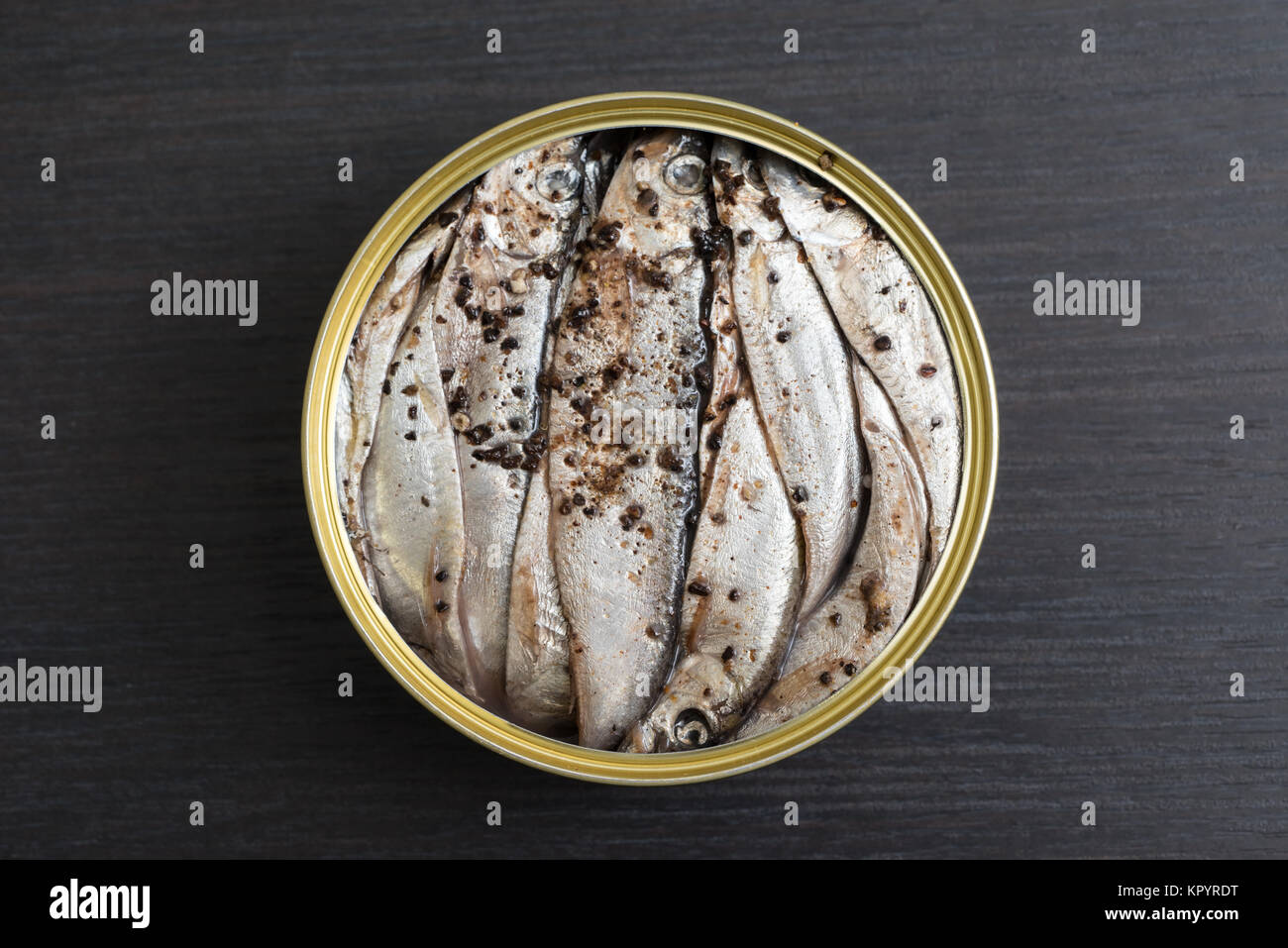 Salt sprat, Estonian national food. Canned fish. Stock Photo