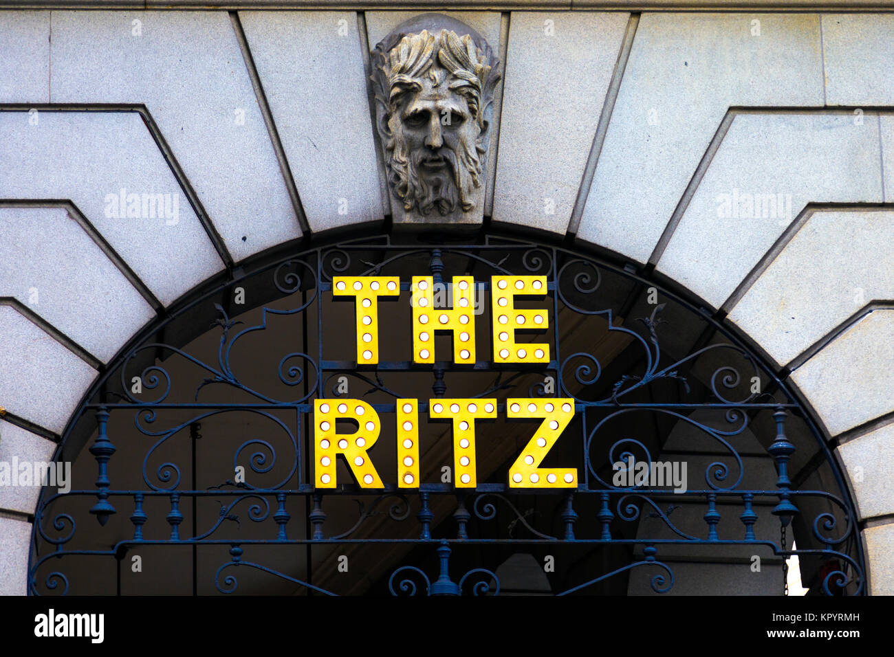 Sign of The Ritz Hotel in Piccadilly, London, UK Stock Photo