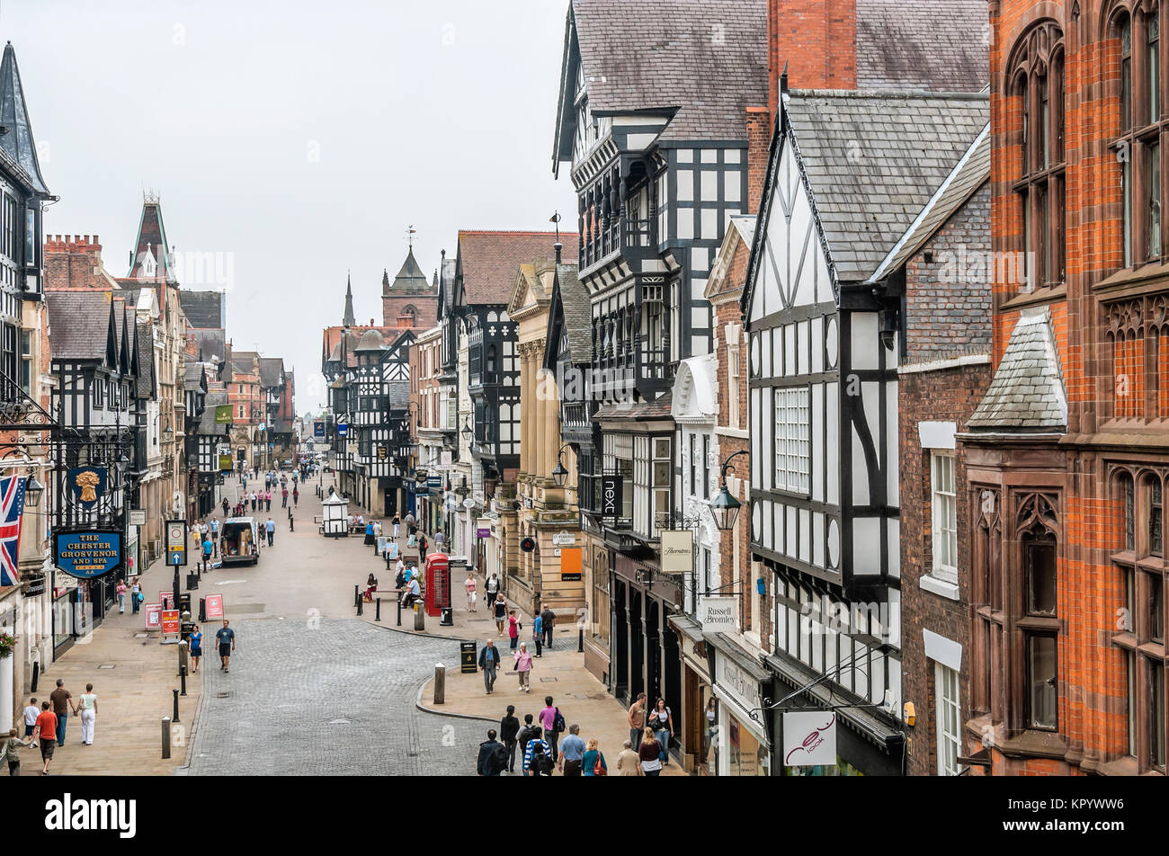 Cityscape at the old town of Chester, Cheshire, England, UK Stock Photo