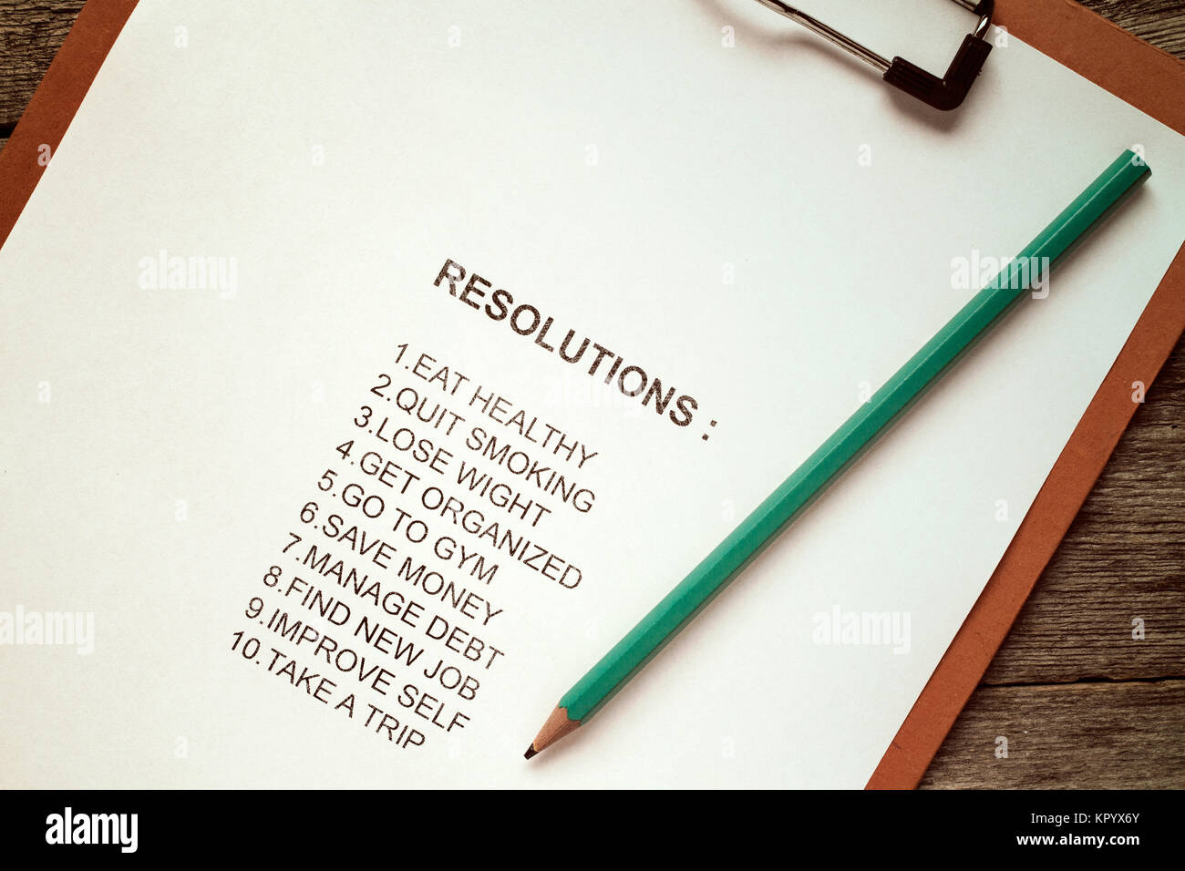 Clipboard with list of resolutions Stock Photo