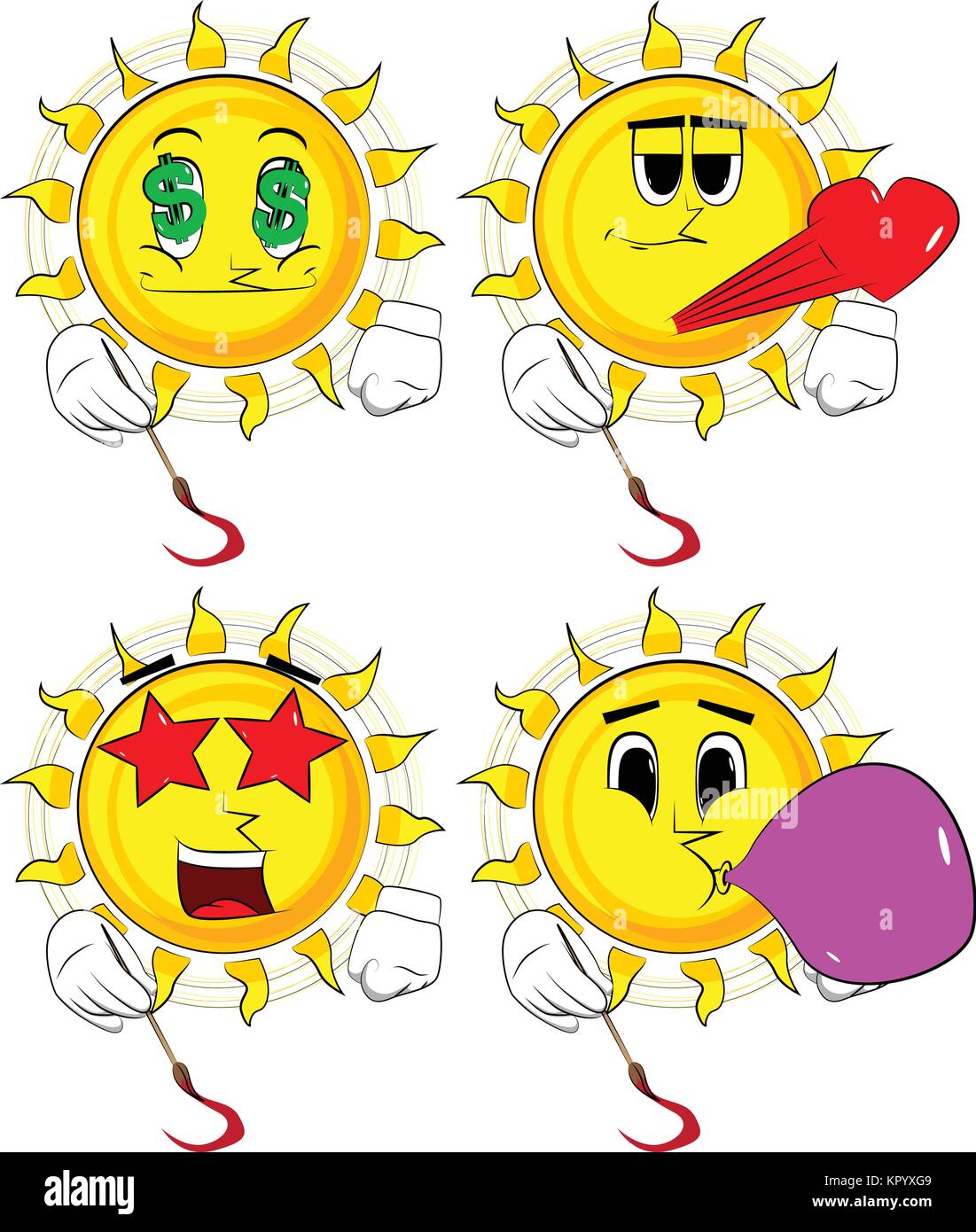 Cartoon artist sun painting. Collection with various facial expressions ...