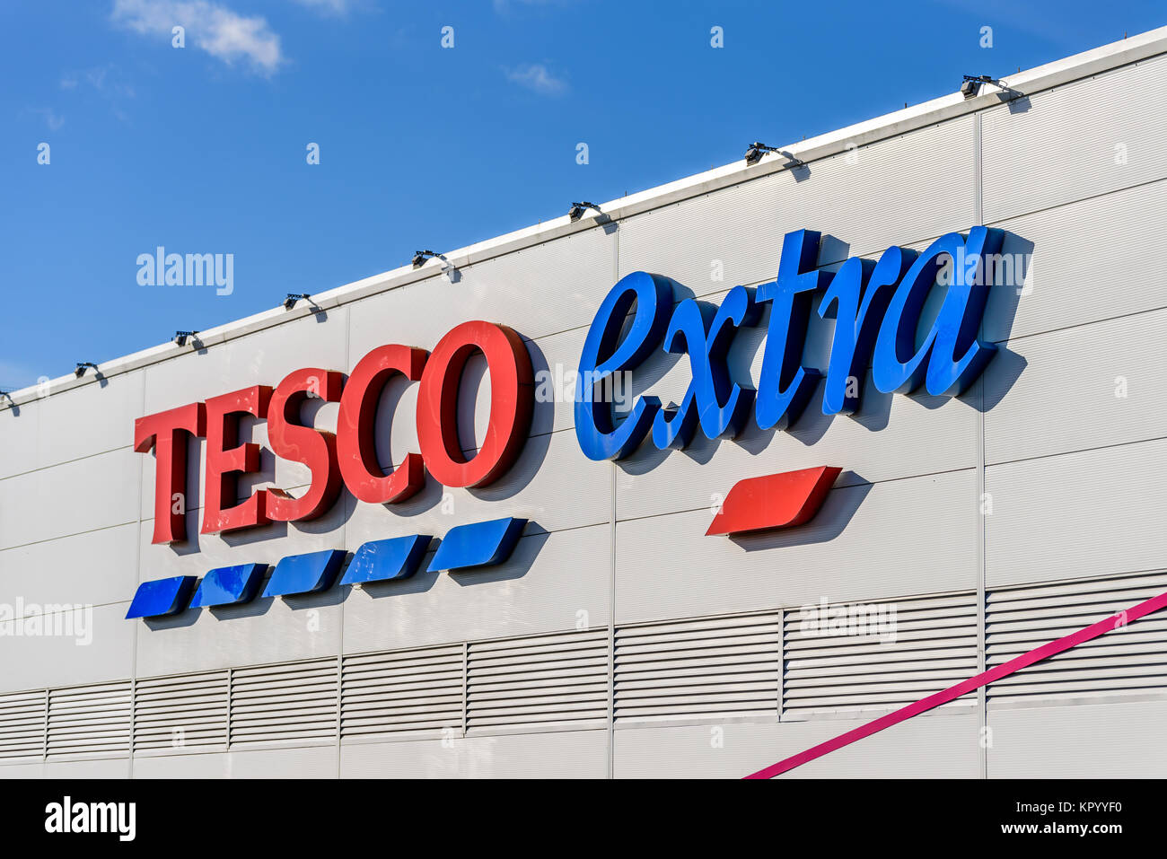 Northampton, UK Oct 25, 2017 View of a Tesco Extra Logo in Weston