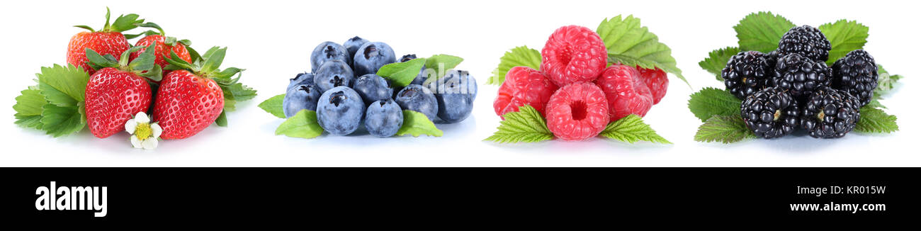 collage berries strawberries blueberries raspberries exempt cut in a row fruit Stock Photo