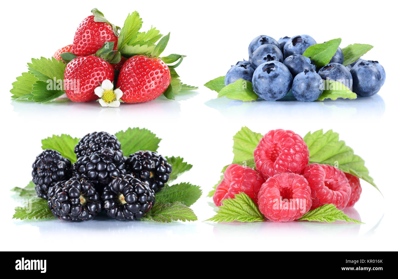 berries strawberries collection blueberries raspberries fruits exempted cut Stock Photo