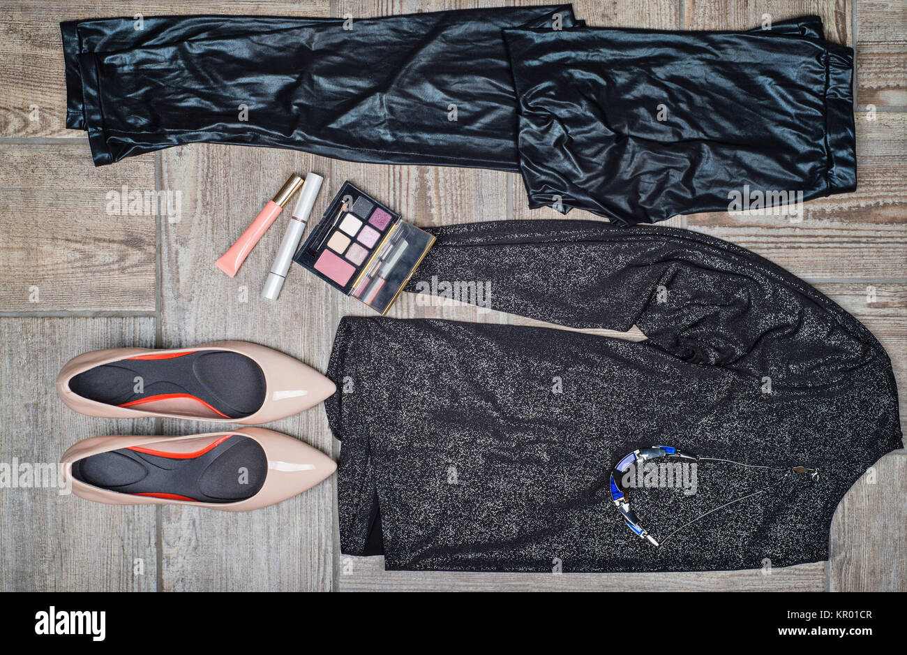 Overhead view of female' s fashion with accessories Stock Photo Alamy