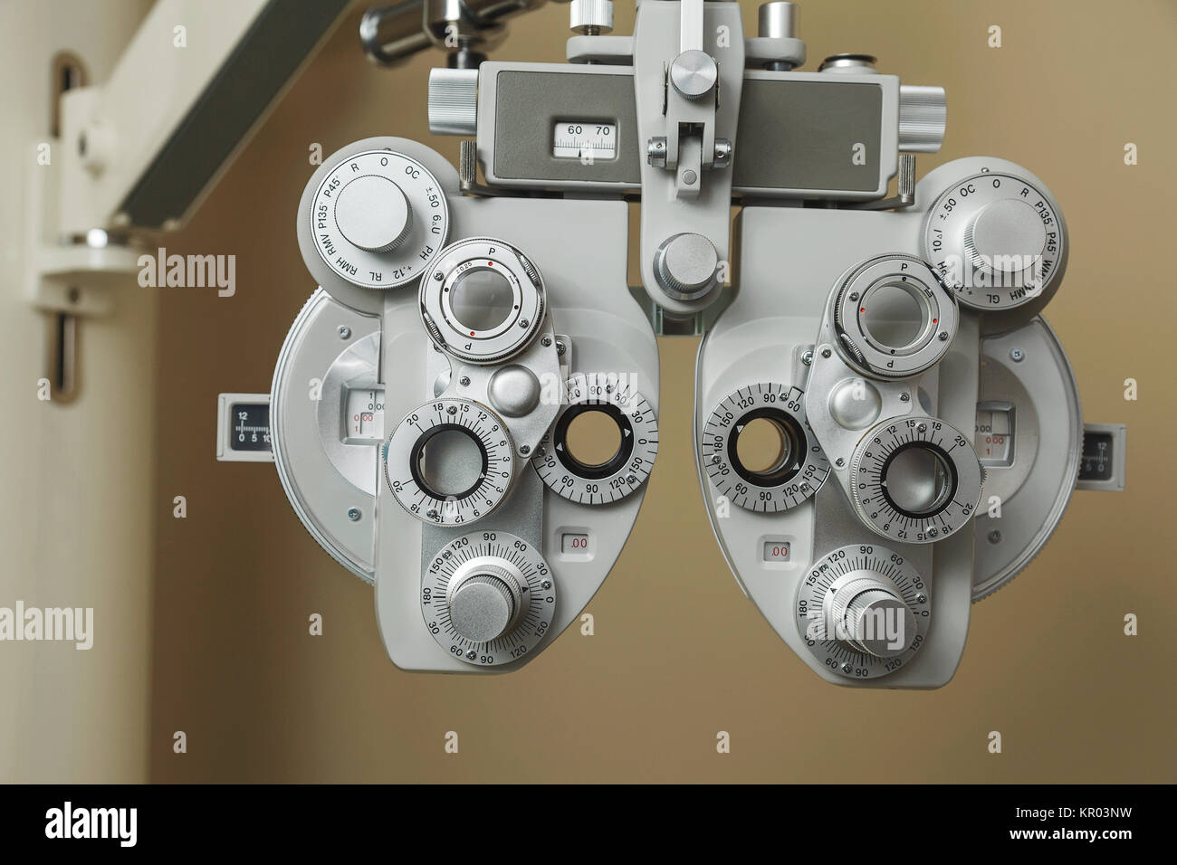 Phoropter optical device for measuring the vision of human eye Stock