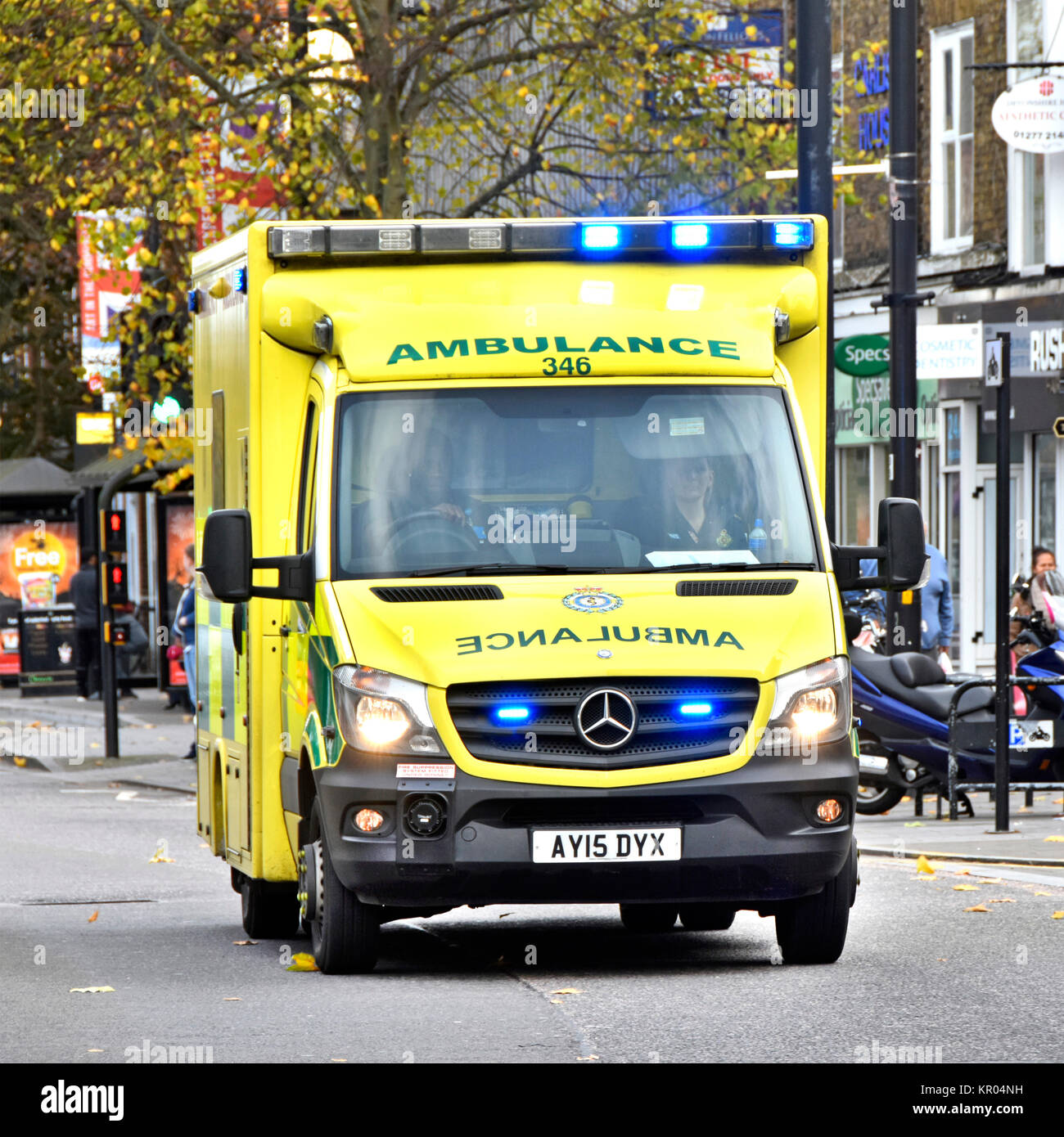 Ambulance with emergency lights High Resolution Stock Photography and