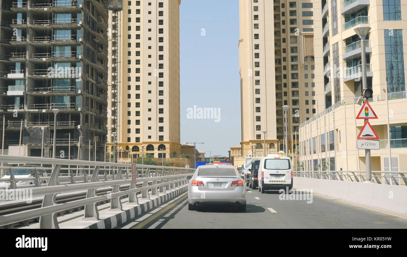 United Arab Emirates, Dubai October 2017 Traffic Jam at Road in