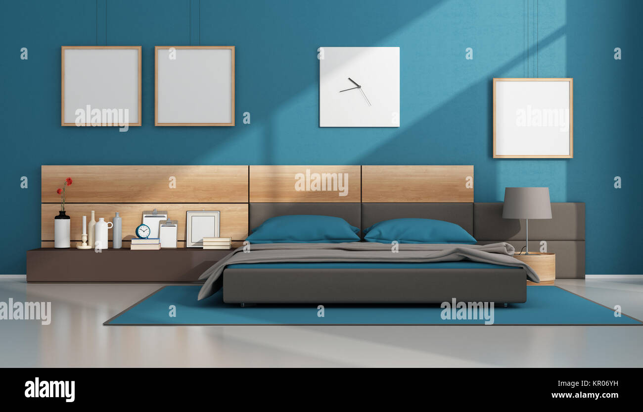 Blue contemporary bedroom Stock Photo - Alamy