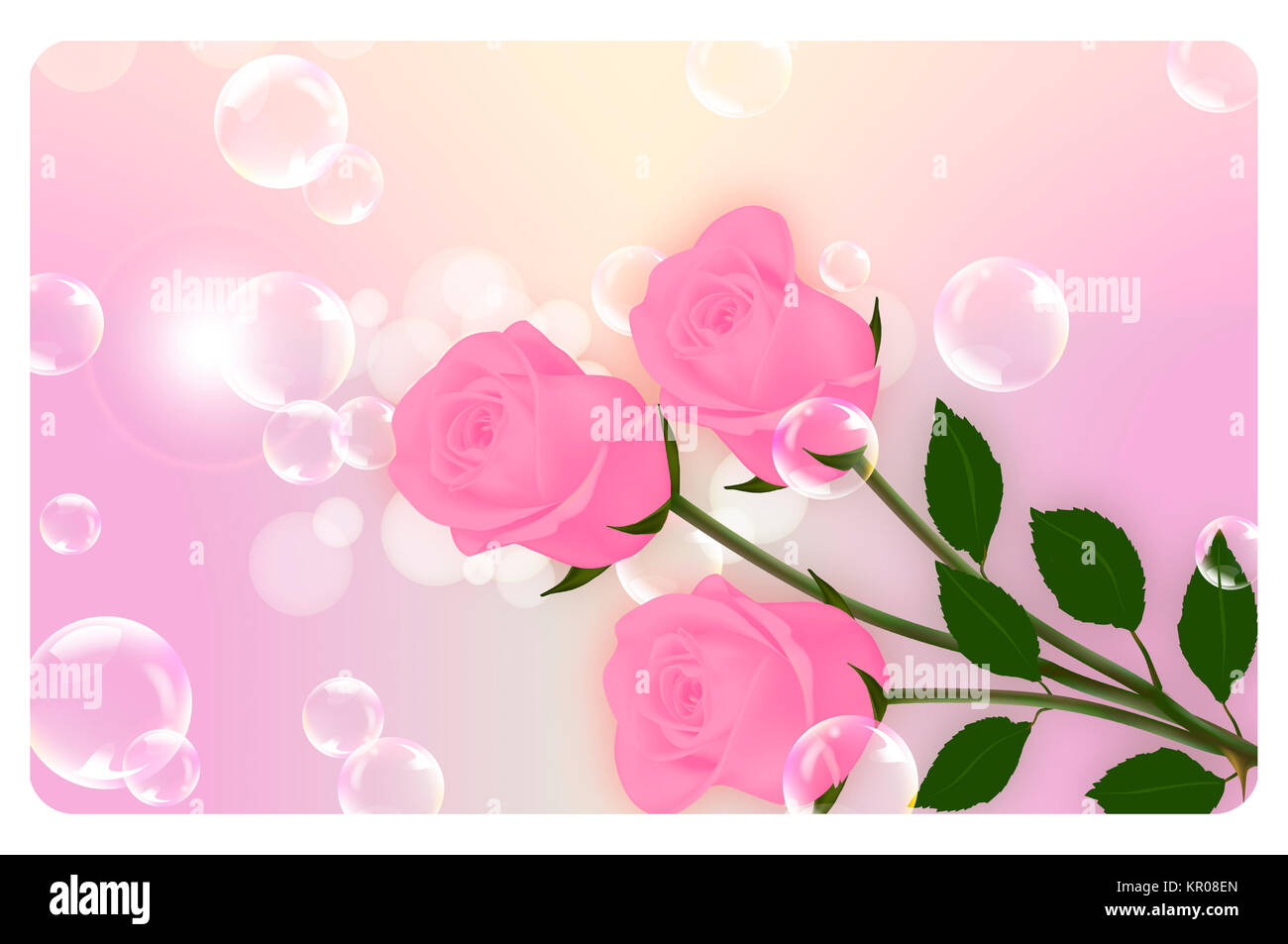 Abstract background with pink roses and bubbles Stock Photo - Alamy