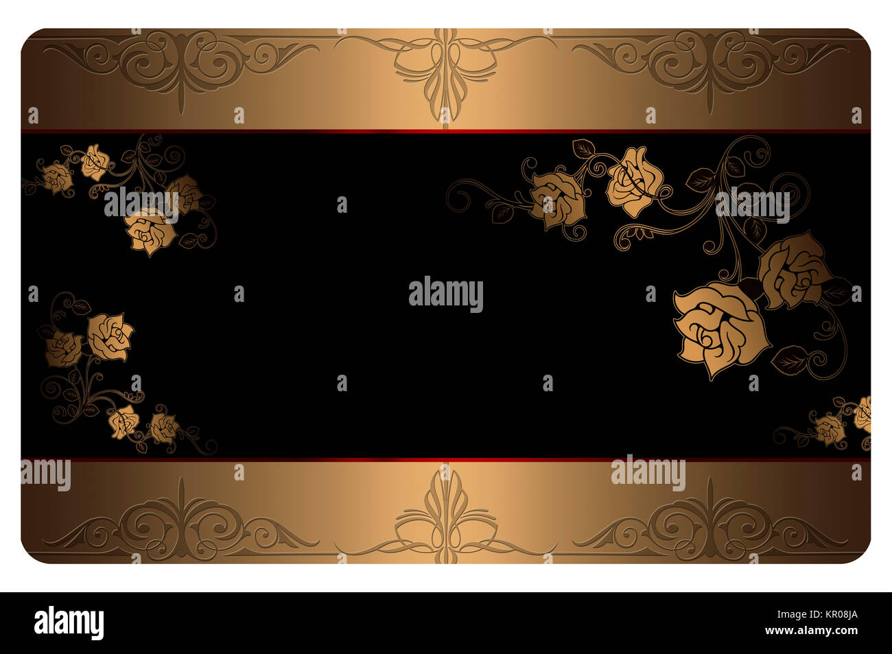Template of gold gift card. Gold and black background with roses and  decorative patterns Stock Photo - Alamy