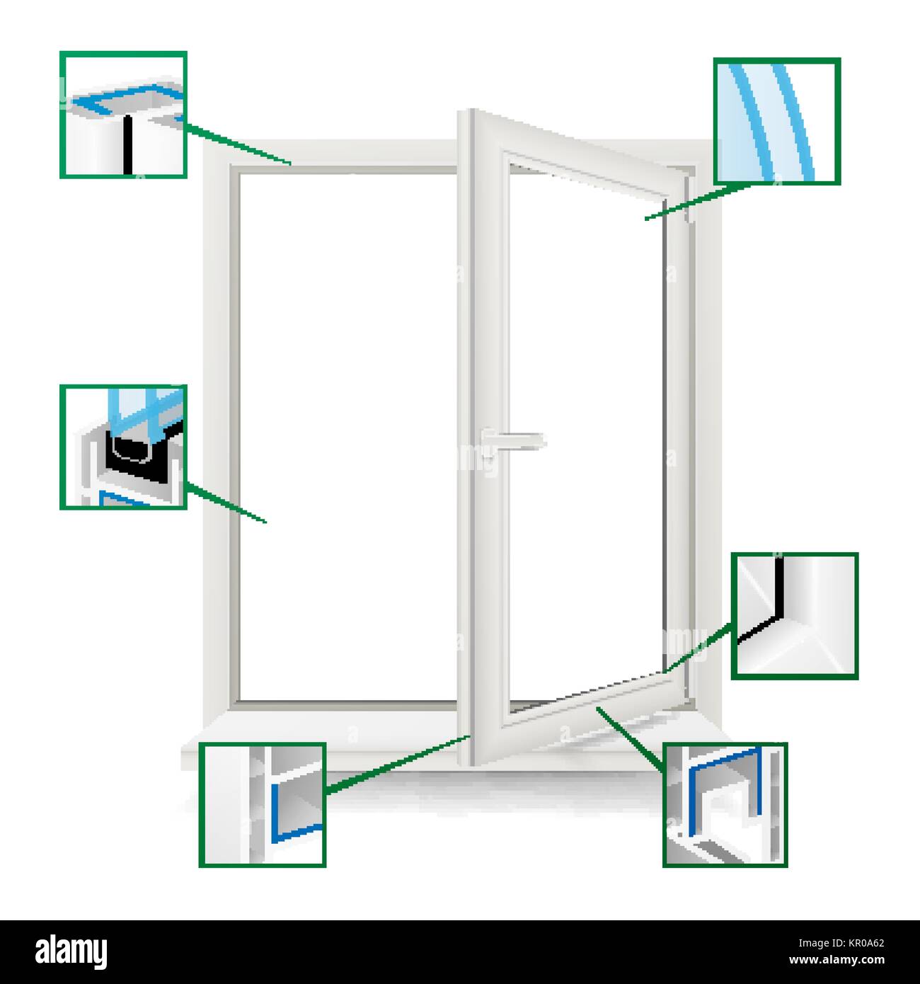 Classic Plastic Window Vector. Plastic White Window Frame Profile