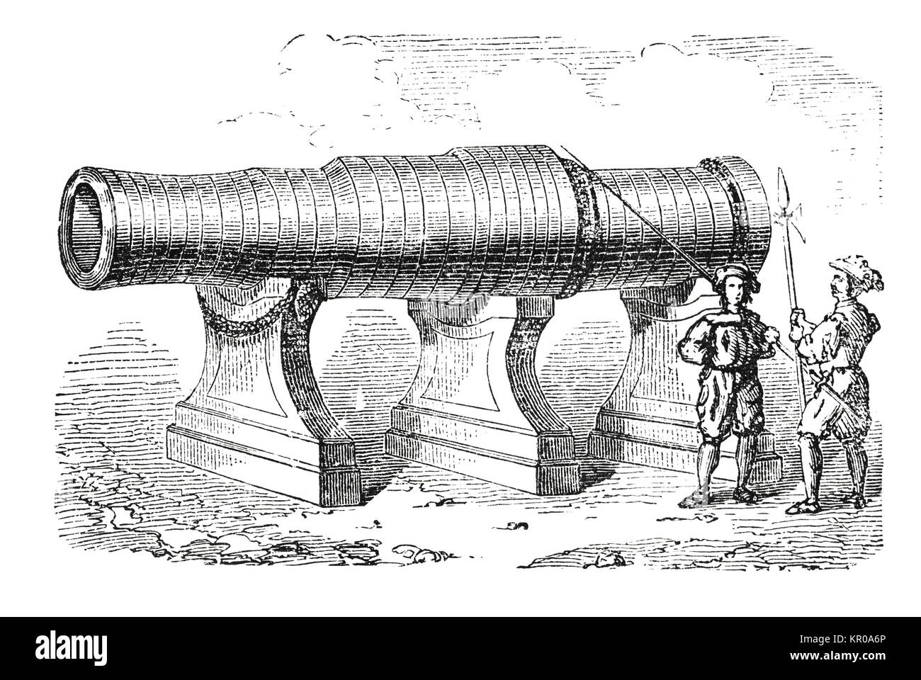 19th century illustration of a giant artillery bombard cannon called